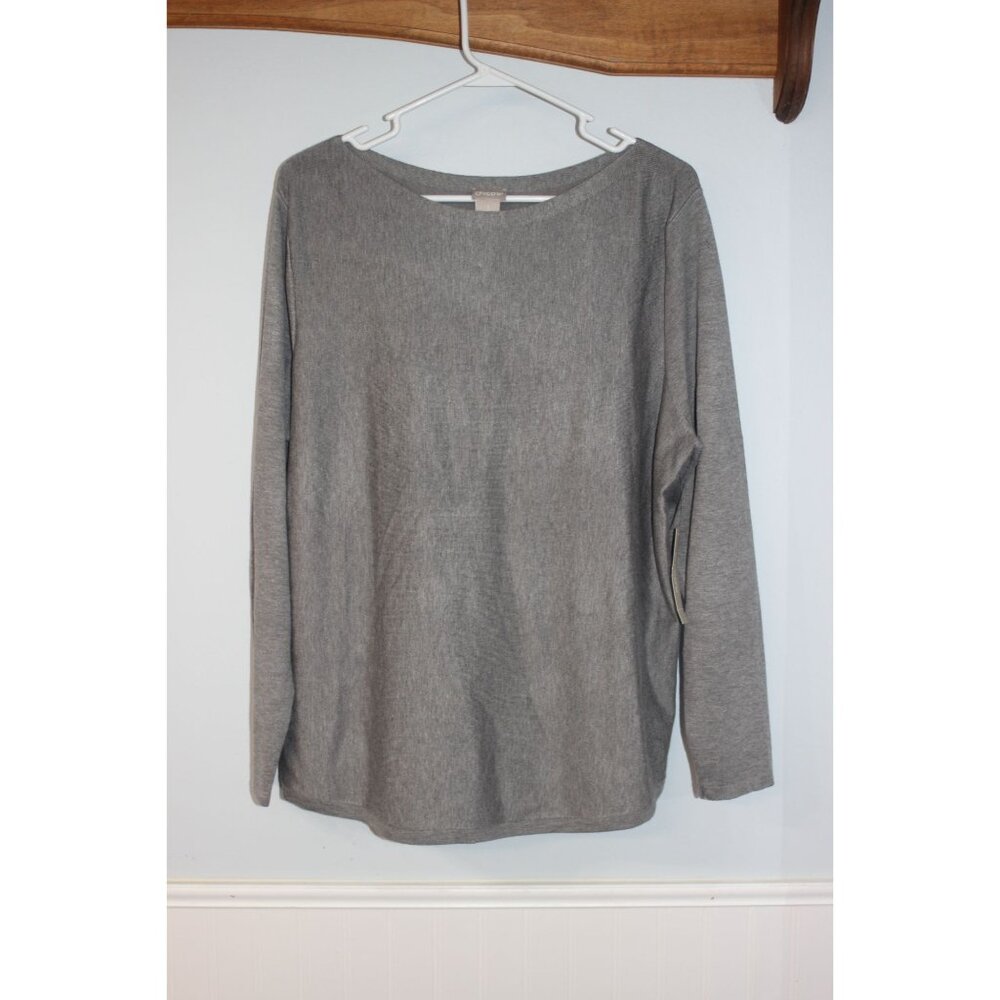 Chicos Womens Long Sleeve Gray Knit Top Size 3 (US XL) Rayon/Polyester Blend NWT